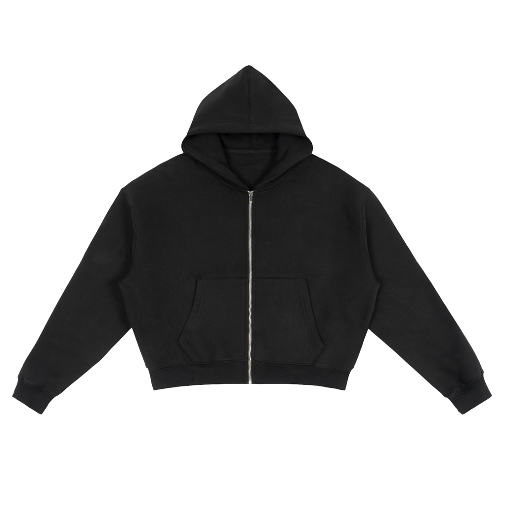 Fleece Zip-Up Boxy Hoodie/Cotton Blend