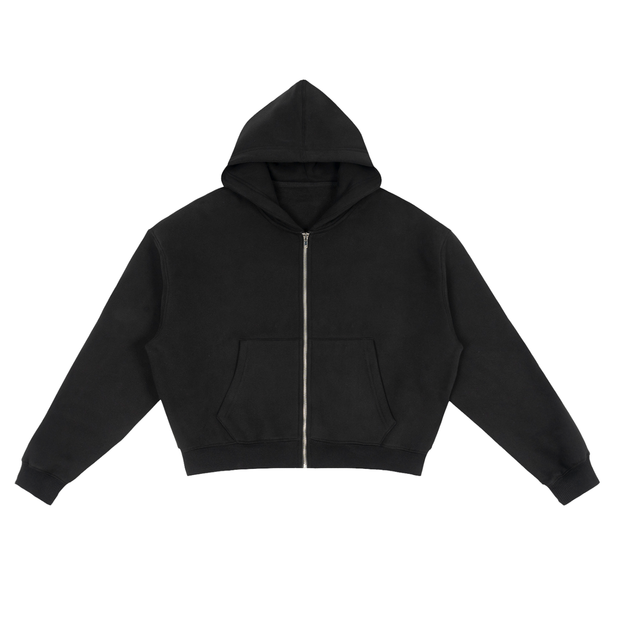 Fleece Zip-Up Boxy Hoodie/Cotton Blend