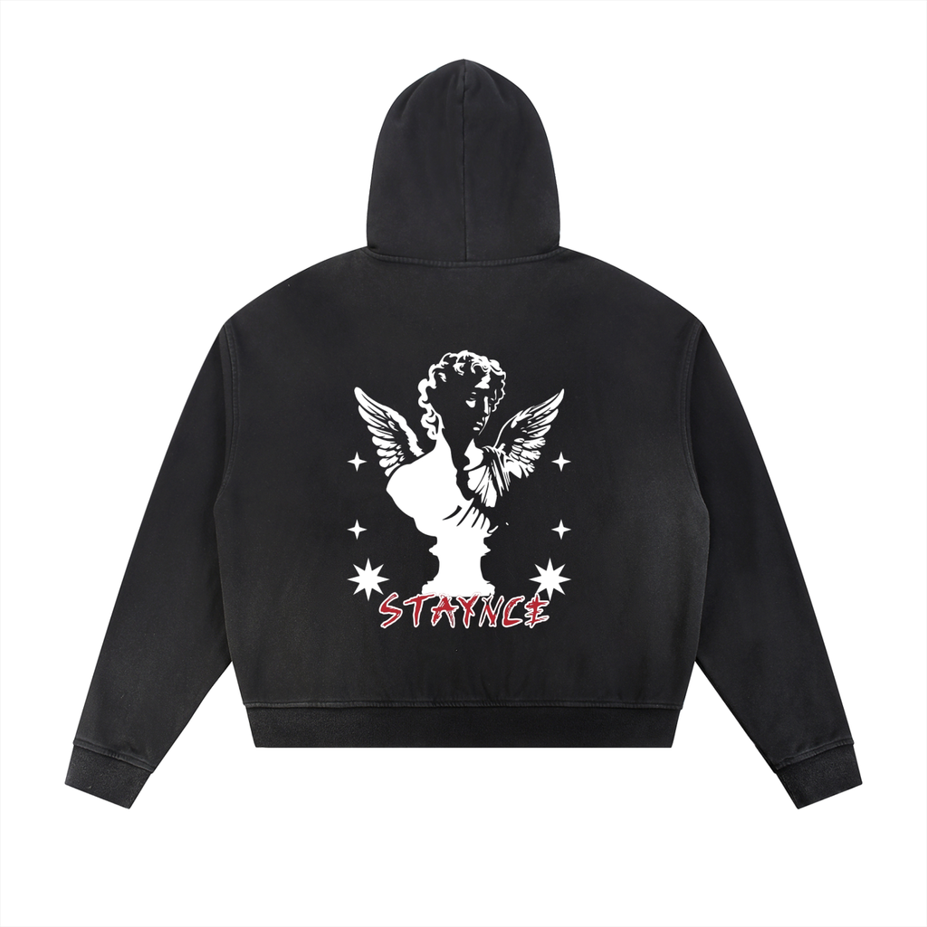 Sun Fade Frayed Raw Edge Fleece Zip Hoodie