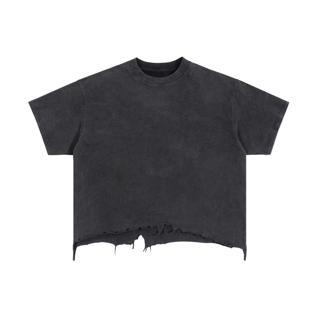 Vintage Wash Boxy Distressed Hem T-Shirt