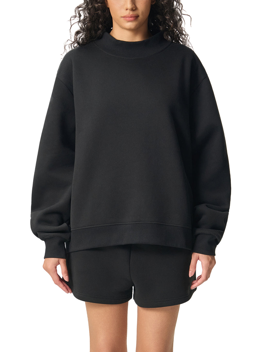 Womens Fleece Mock-Neck Crew Sweatshirt