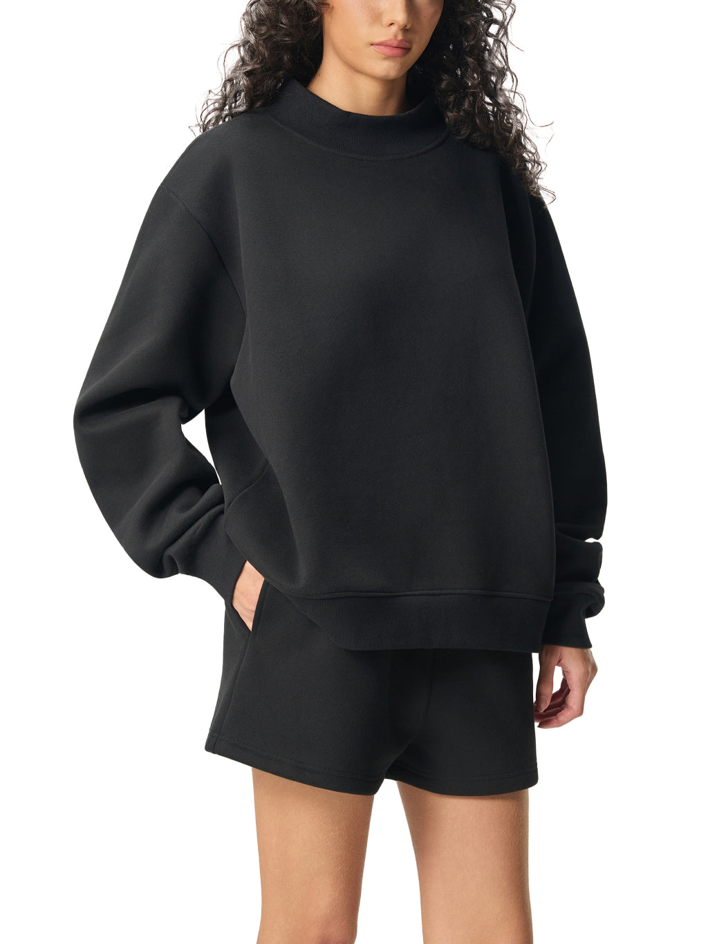 Womens Fleece Mock-Neck Crew Sweatshirt
