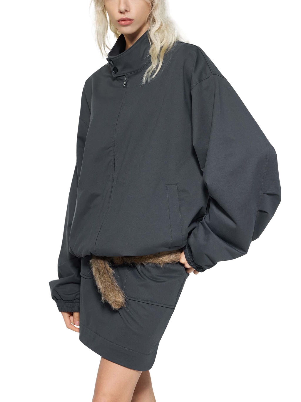 Stand Collar Bomber Jacket "Members Only"