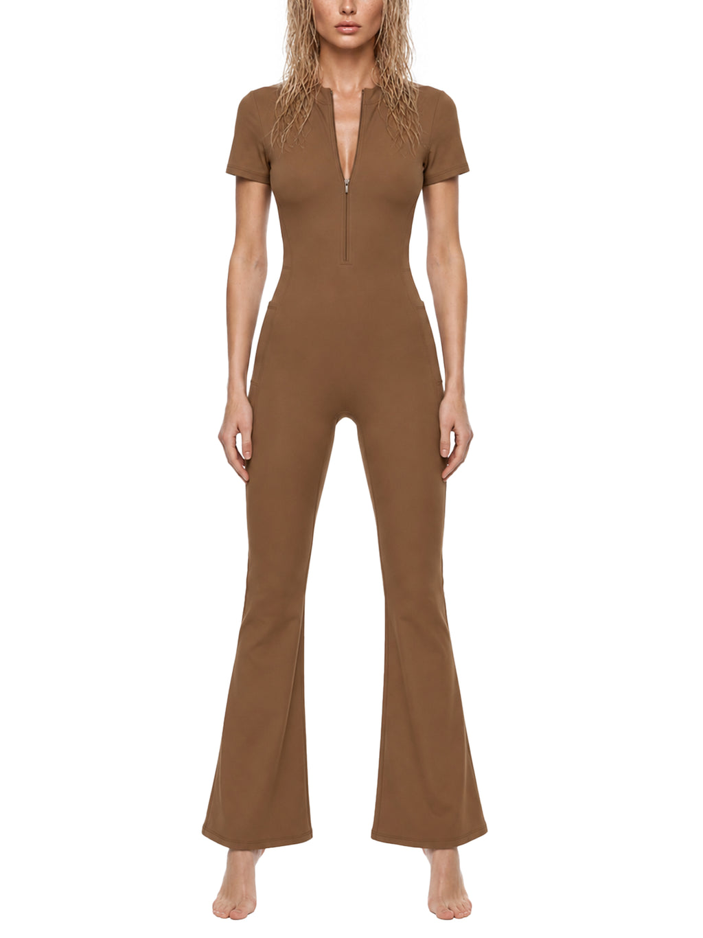 Women’s Tight Flared Leg Quarter-Zip Jumpsuit
